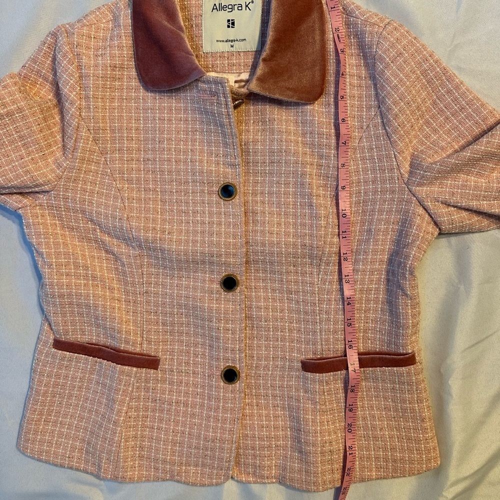 Allegra K Pink Tweed Velvet Collar Blazer Jacket – Size M - Picture 5 of 7